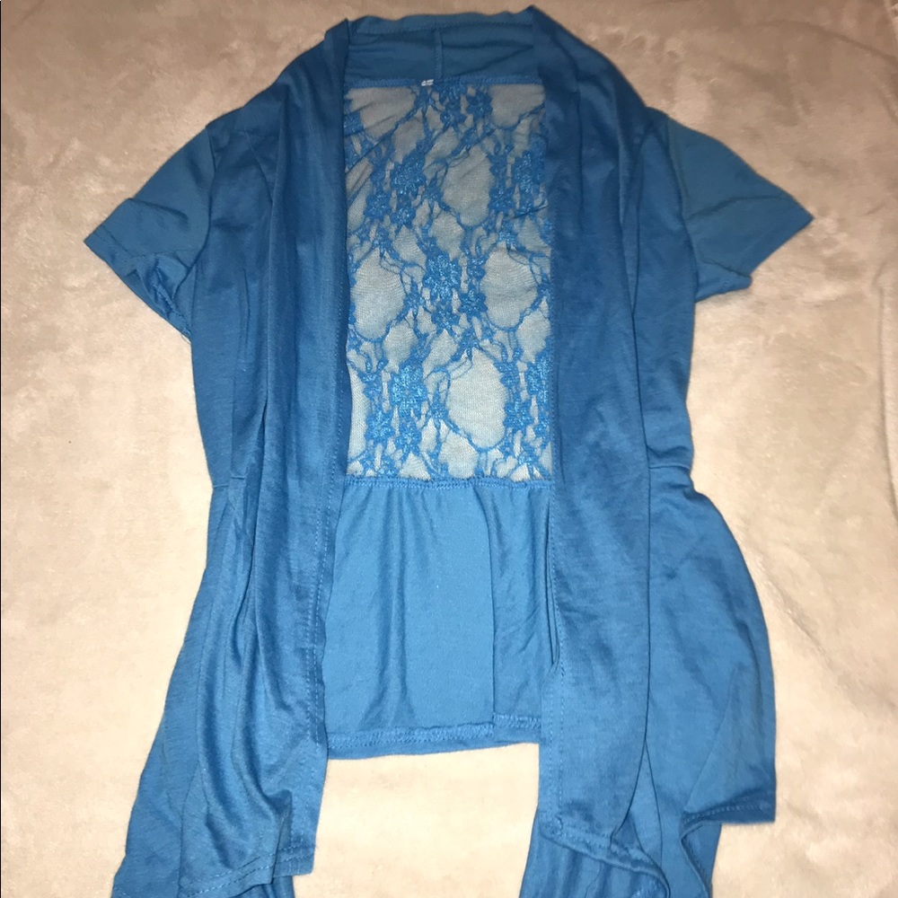 blue lace looking cardigan